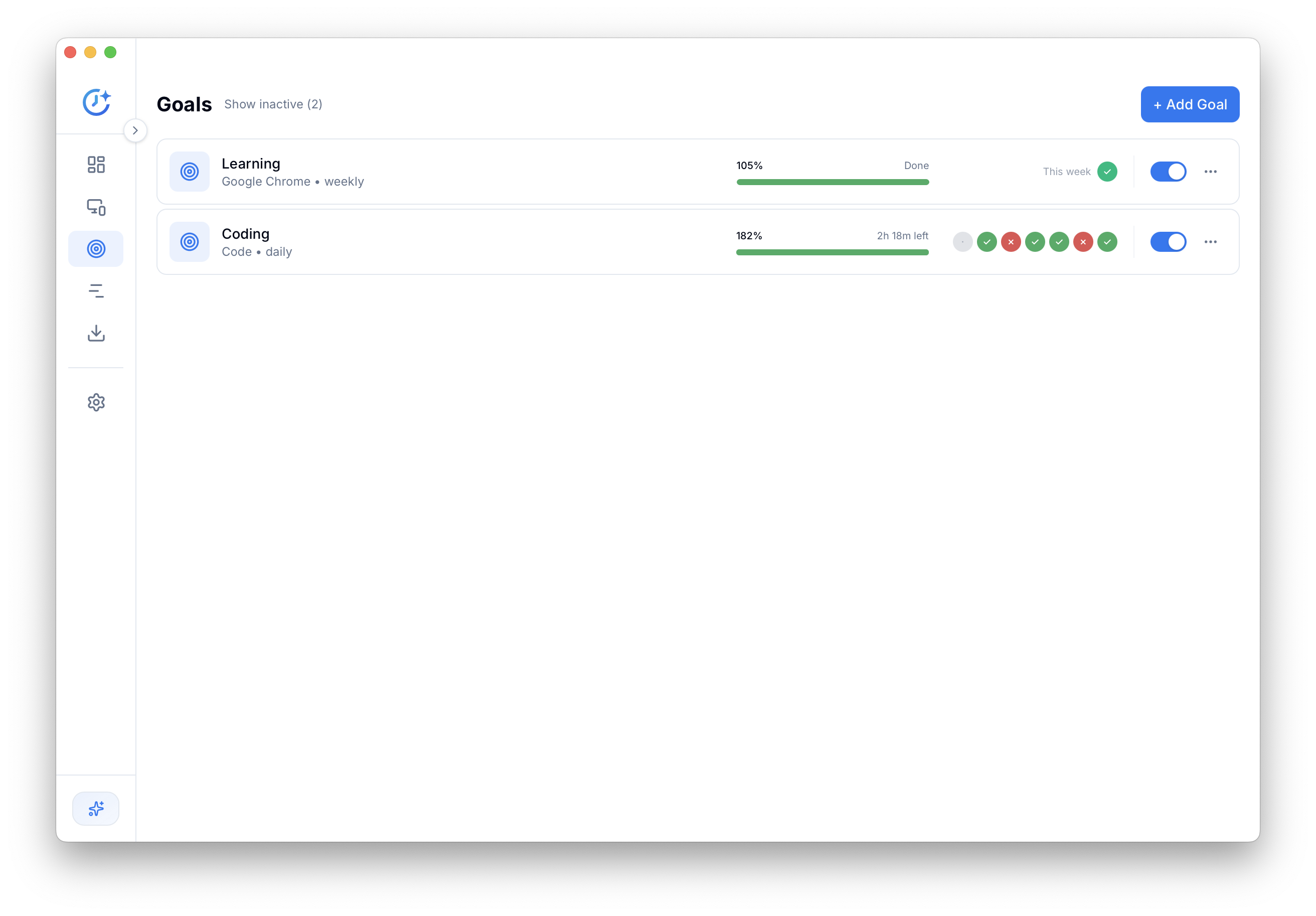 Goals tracking